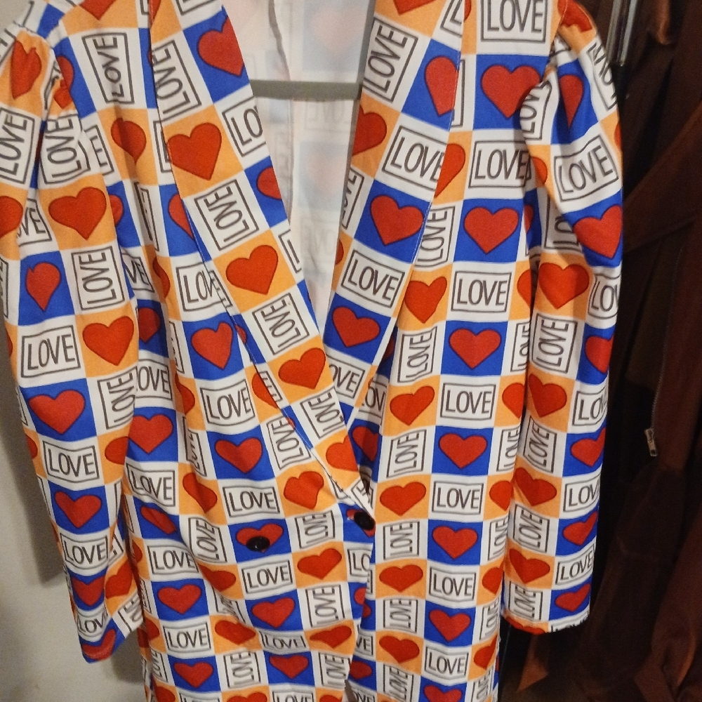 Vibrant Orange and Blue Geometric Blazer